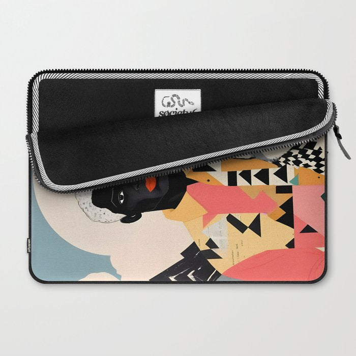 Winter Companion, Dog Pet Black Man Collage, Frosty Snow Mountain Travel Adventure, Eclectic Texture Concept Contemporary Modern Graphic Design Laptop Sleeve Gallery Image 2