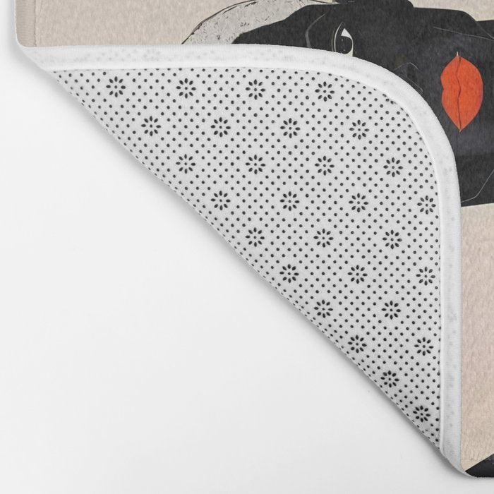 Winter Companion, Dog Pet Black Man Collage, Frosty Snow Mountain Travel Adventure, Eclectic Texture Concept Contemporary Modern Graphic Design Bath Mat Gallery Image 2