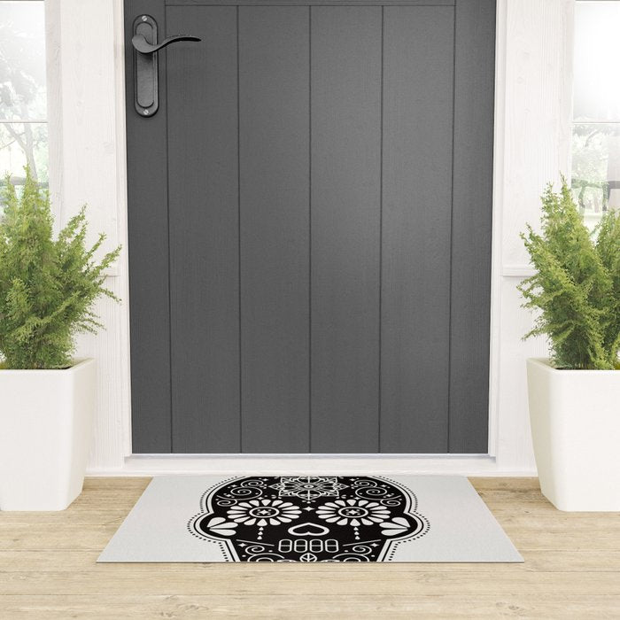 DÃ­a de Muertos Calavera â¢ Mexican Sugar Skull - Black Palette Welcome Mat Gallery Image 3