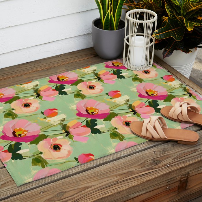 Bold Impressionist Floral Pattern Outdoor Rug Gallery Image 2