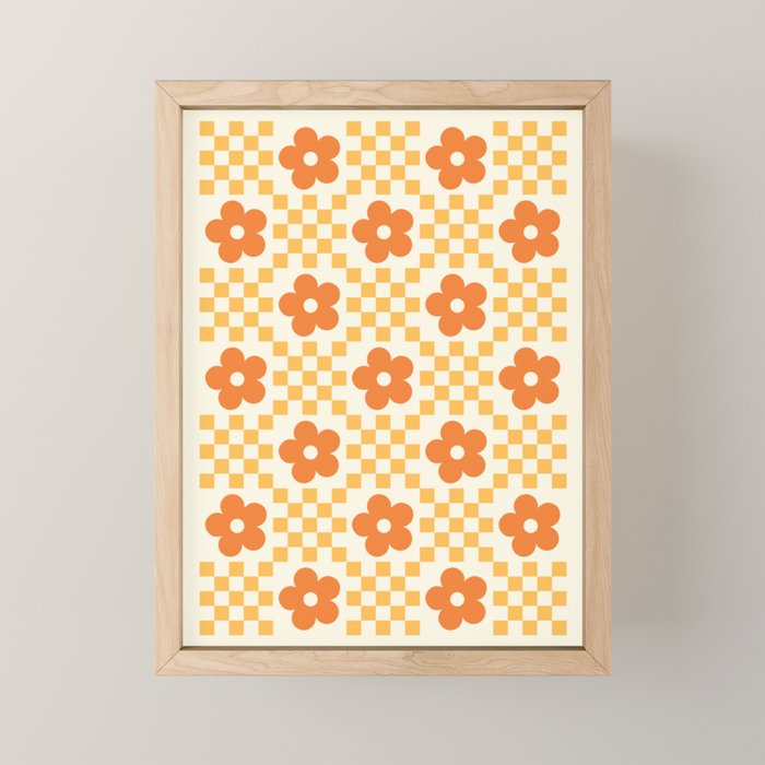 Retro Flower Double Checker in Yellow & Orange Mini Art Print Gallery Image 1