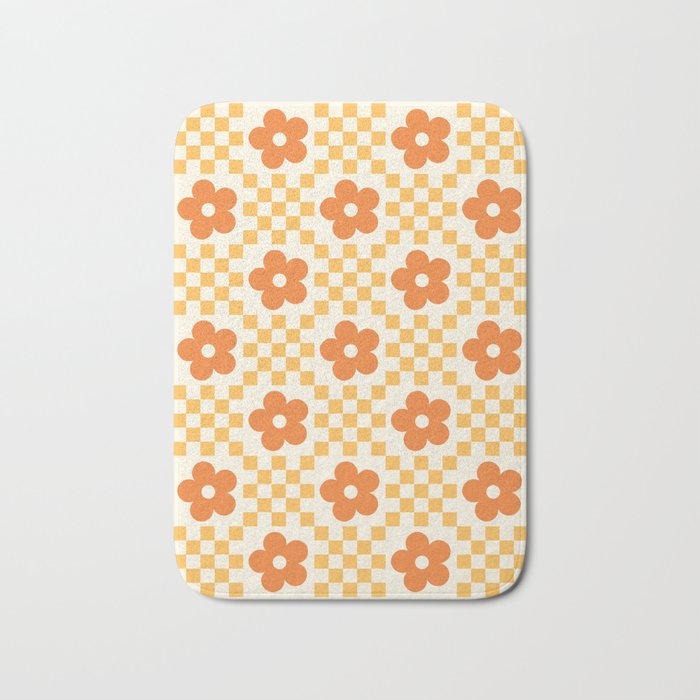 Retro Flower Double Checker in Yellow & Orange Bath Mat Gallery Image 1