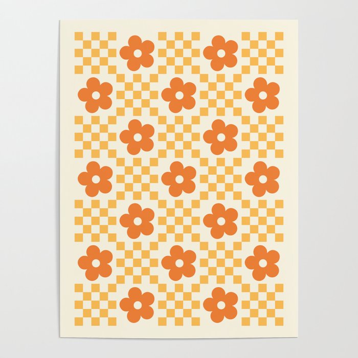 Retro Flower Double Checker in Yellow & Orange Poster Gallery Image 1