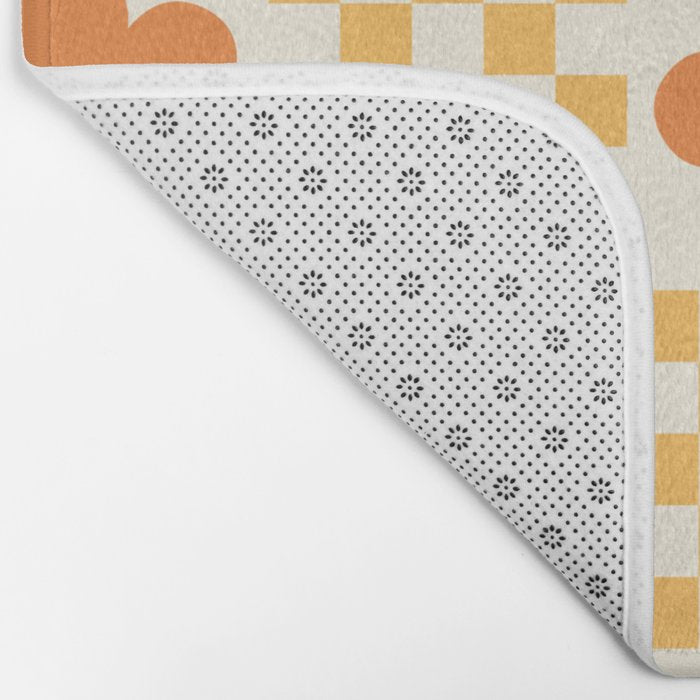 Retro Flower Double Checker in Yellow & Orange Bath Mat Gallery Image 2