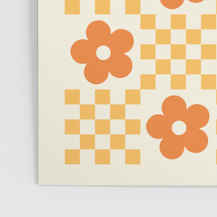 Retro Flower Double Checker in Yellow & Orange Poster Gallery Image 3