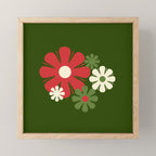 Flower Locus Retro Christmas 60s 70s Floral Pattern Xmas Green Red Cream Mini Art Print Gallery Image 1