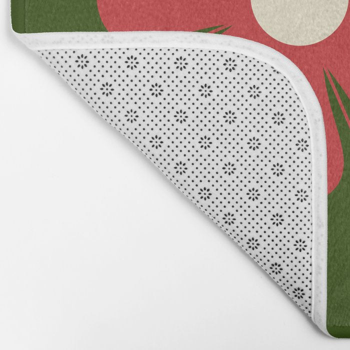 Flower Locus Retro Christmas 60s 70s Floral Pattern Xmas Green Red Cream Bath Mat Gallery Image 2