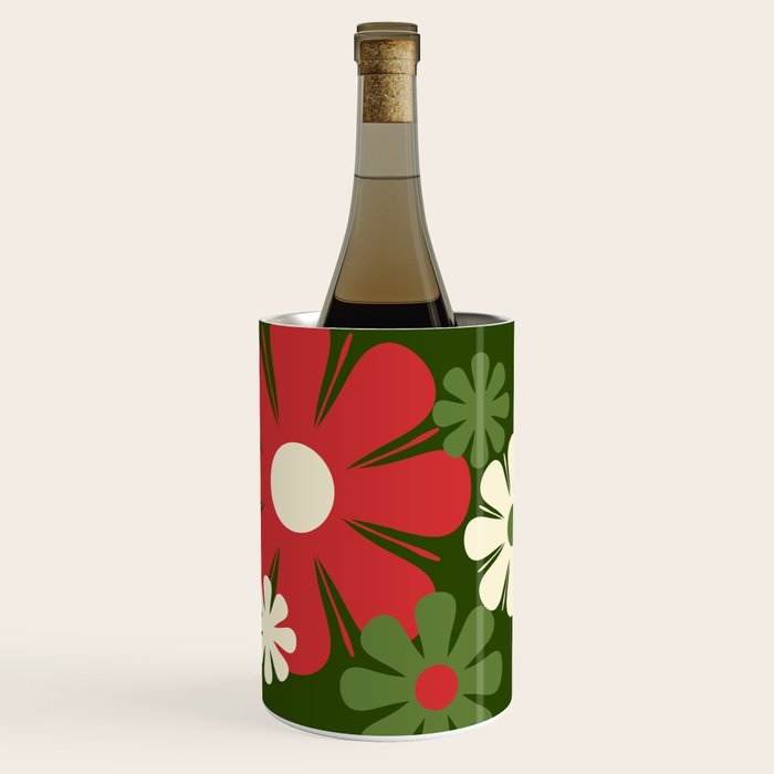 Flower Locus Retro Christmas 60s 70s Floral Pattern Xmas Green Red Cream Wine Chiller Gallery Image 1