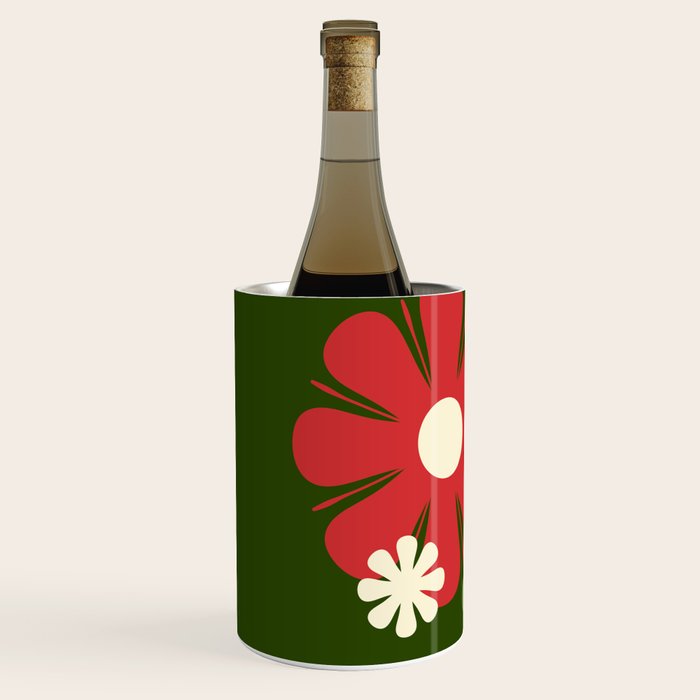 Flower Locus Retro Christmas 60s 70s Floral Pattern Xmas Green Red Cream Wine Chiller Gallery Image 2