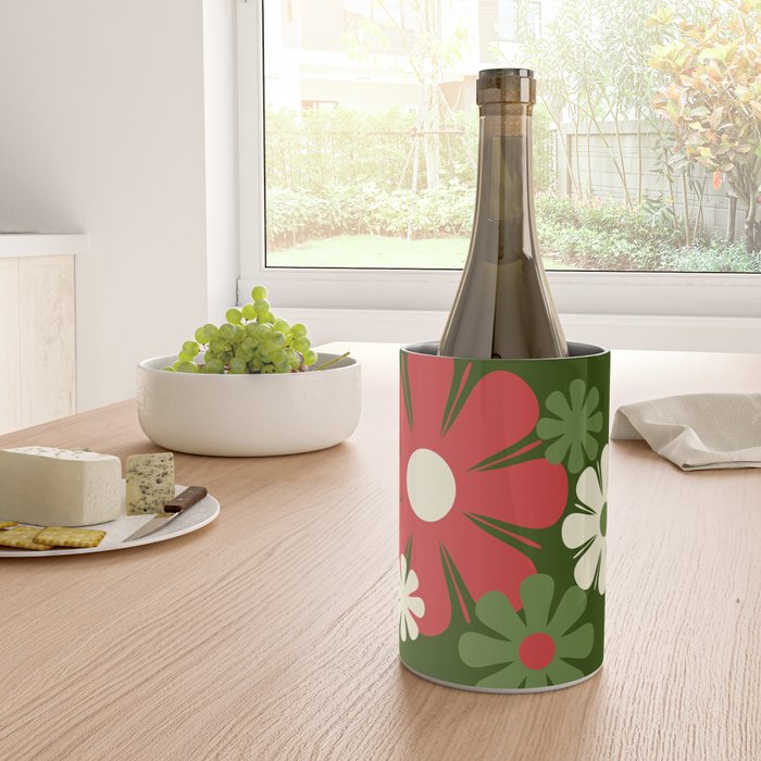 Flower Locus Retro Christmas 60s 70s Floral Pattern Xmas Green Red Cream Wine Chiller Gallery Image 4