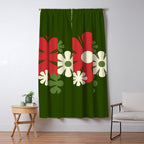 Flower Locus Retro Christmas 60s 70s Floral Pattern Xmas Green Red Cream Window Curtain Gallery Image 5