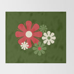 Flower Locus Retro Christmas 60s 70s Floral Pattern Xmas Green Red Cream Throw Blanket Gallery Image 2