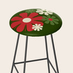 Flower Locus Retro Christmas 60s 70s Floral Pattern Xmas Green Red Cream Stool Gallery Image 2