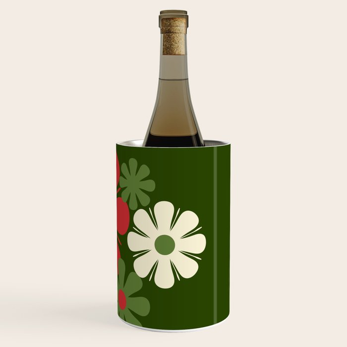 Flower Locus Retro Christmas 60s 70s Floral Pattern Xmas Green Red Cream Wine Chiller Gallery Image 3