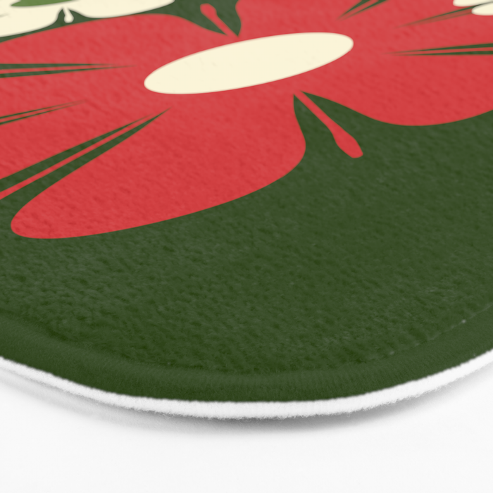 Flower Locus Retro Christmas 60s 70s Floral Pattern Xmas Green Red Cream Bath Mat Gallery Image 3