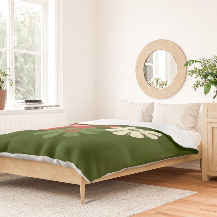 Flower Locus Retro Christmas 60s 70s Floral Pattern Xmas Green Red Cream Duvet Cover Gallery Image 2