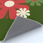 Flower Locus Retro Christmas 60s 70s Floral Pattern Xmas Green Red Cream Rug Gallery Image 4