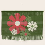 Flower Locus Retro Christmas 60s 70s Floral Pattern Xmas Green Red Cream Wall Hanging Gallery Image 1