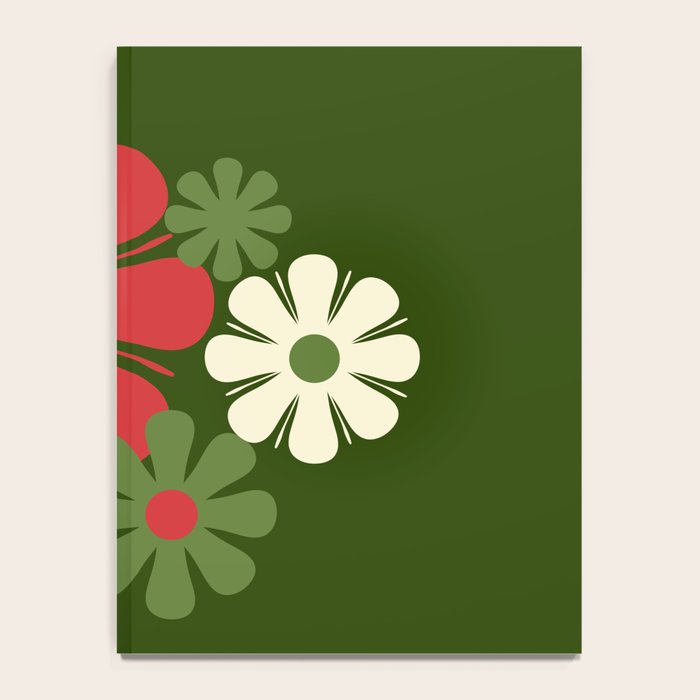 Flower Locus Retro Christmas 60s 70s Floral Pattern Xmas Green Red Cream Notebook Gallery Image 4