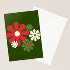 Flower Locus Retro Christmas 60s 70s Floral Pattern Xmas Green Red Cream Stationery Card Gallery Image 2