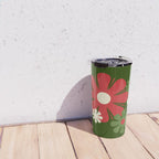 Flower Locus Retro Christmas 60s 70s Floral Pattern Xmas Green Red Cream Travel Mug Gallery Image 4