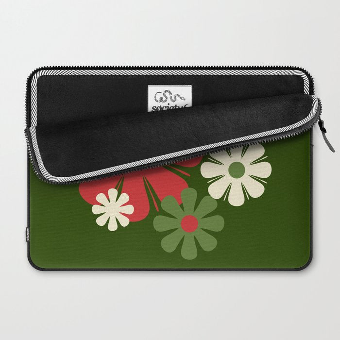 Flower Locus Retro Christmas 60s 70s Floral Pattern Xmas Green Red Cream Laptop Sleeve Gallery Image 2
