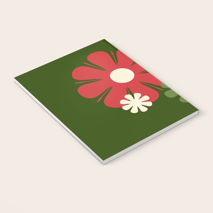 Flower Locus Retro Christmas 60s 70s Floral Pattern Xmas Green Red Cream Notebook Gallery Image 3