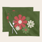 Flower Locus Retro Christmas 60s 70s Floral Pattern Xmas Green Red Cream Placemat Gallery Image 1