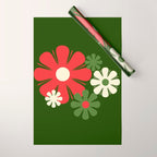 Flower Locus Retro Christmas 60s 70s Floral Pattern Xmas Green Red Cream Wrapping Paper Gallery Image 1