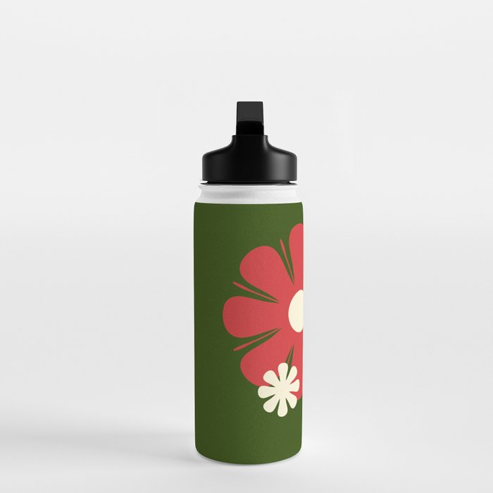 Flower Locus Retro Christmas 60s 70s Floral Pattern Xmas Green Red Cream Water Bottle Gallery Image 3