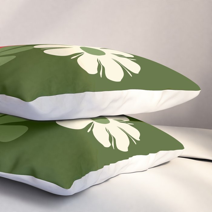 Flower Locus Retro Christmas 60s 70s Floral Pattern Xmas Green Red Cream Pillow Sham Gallery Image 3