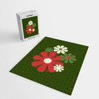 Flower Locus Retro Christmas 60s 70s Floral Pattern Xmas Green Red Cream Jigsaw Puzzle Gallery Image 2