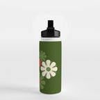 Flower Locus Retro Christmas 60s 70s Floral Pattern Xmas Green Red Cream Water Bottle Gallery Image 2
