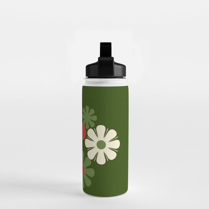 Flower Locus Retro Christmas 60s 70s Floral Pattern Xmas Green Red Cream Water Bottle Gallery Image 2