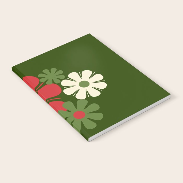 Flower Locus Retro Christmas 60s 70s Floral Pattern Xmas Green Red Cream Notebook Gallery Image 2