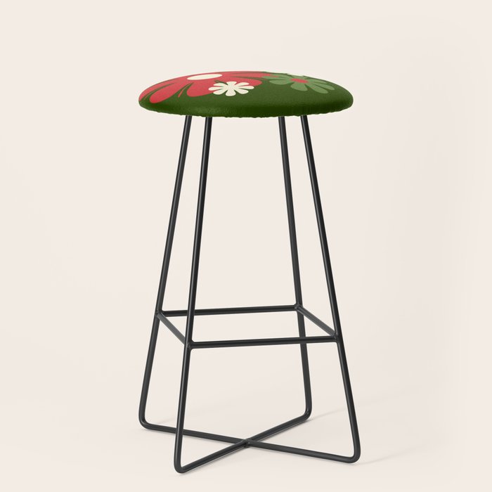 Flower Locus Retro Christmas 60s 70s Floral Pattern Xmas Green Red Cream Stool Gallery Image 1