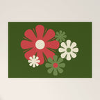 Flower Locus Retro Christmas 60s 70s Floral Pattern Xmas Green Red Cream Welcome Mat Gallery Image 1