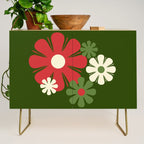 Flower Locus Retro Christmas 60s 70s Floral Pattern Xmas Green Red Cream Credenza Gallery Image 1