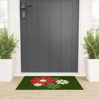 Flower Locus Retro Christmas 60s 70s Floral Pattern Xmas Green Red Cream Welcome Mat Gallery Image 3