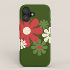 Flower Locus Retro Christmas 60s 70s Floral Pattern Xmas Green Red Cream iPhone Case Gallery Image 1