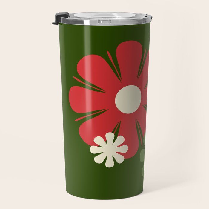 Flower Locus Retro Christmas 60s 70s Floral Pattern Xmas Green Red Cream Travel Mug Gallery Image 3