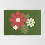 Flower Locus Retro Christmas 60s 70s Floral Pattern Xmas Green Red Cream Rug Gallery Image 2