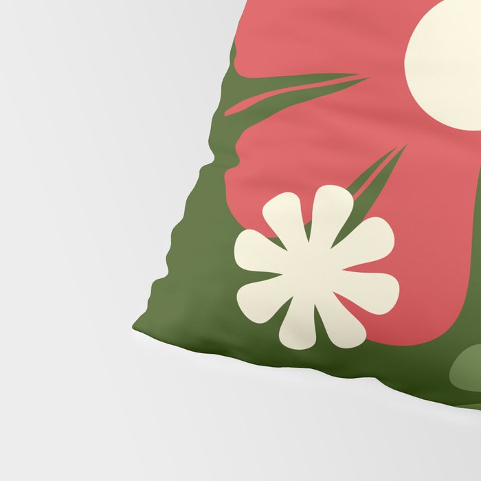 Flower Locus Retro Christmas 60s 70s Floral Pattern Xmas Green Red Cream Pillow Sham Gallery Image 4