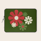 Flower Locus Retro Christmas 60s 70s Floral Pattern Xmas Green Red Cream Laptop Sleeve Gallery Image 1