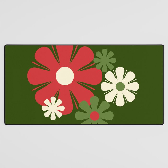 Flower Locus Retro Christmas 60s 70s Floral Pattern Xmas Green Red Cream Desk Mat Gallery Image 3