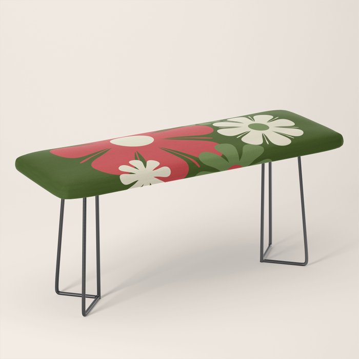 Flower Locus Retro Christmas 60s 70s Floral Pattern Xmas Green Red Cream Bench Gallery Image 1