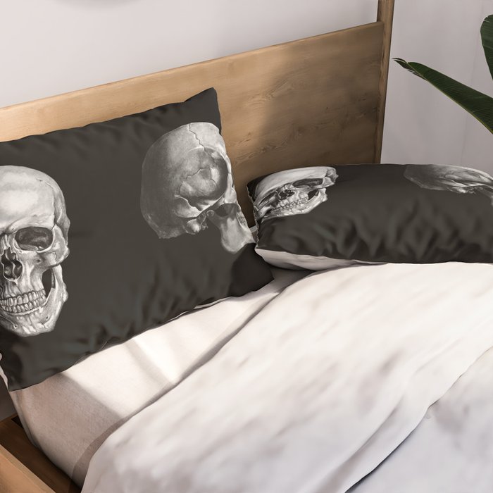 Skull Anatomy - Dark Version Pillow Sham Gallery Image 2