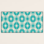 Mid Century Modern Atomic Stars Retro Checkered Starburst Pattern in Turquoise Aqua Teal Desk Mat Gallery Image 3