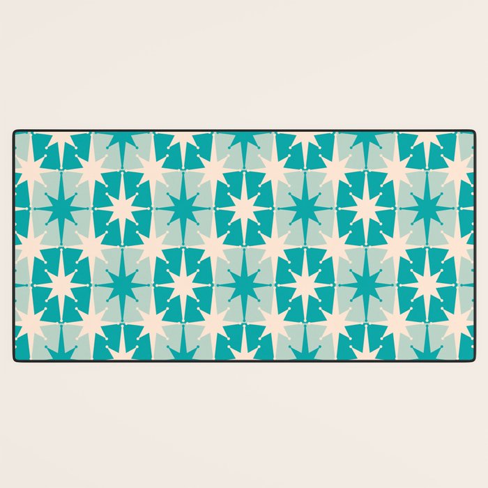Mid Century Modern Atomic Stars Retro Checkered Starburst Pattern in Turquoise Aqua Teal Desk Mat Gallery Image 3