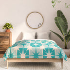 Mid Century Modern Atomic Stars Retro Checkered Starburst Pattern in Turquoise Aqua Teal Comforter Gallery Image 3